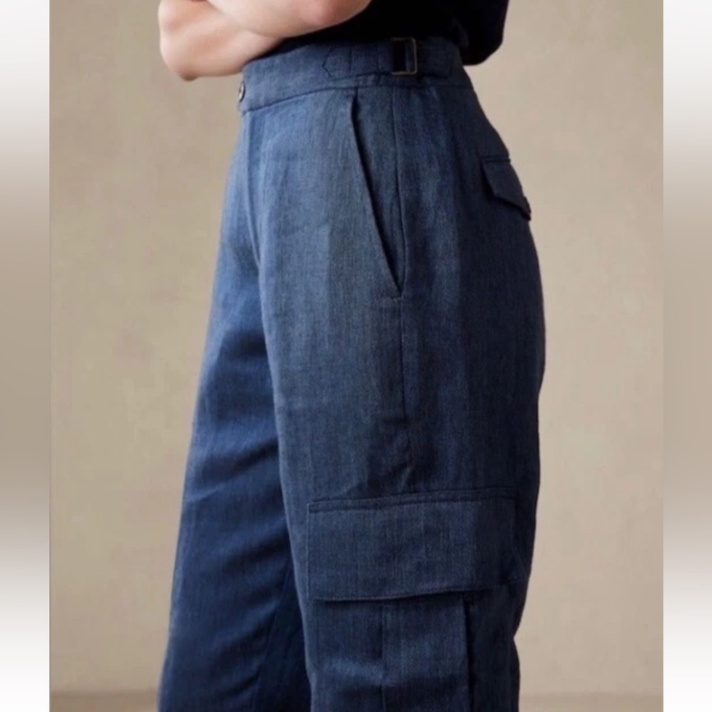 Banana Republic Heritage Expedition Linen Cargo Pants Indigo Blue - Picture 3 of 9